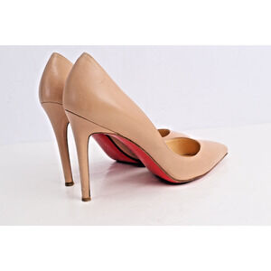 Christian Louboutin Kate 100mm Nude Beige Leather Pumps Heels Women’s Size 38